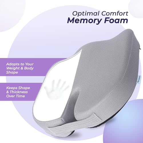 Image of Billebon Orthopedic Coccyx Seat Cushion for Tailbone & Sciatica Pain Relief| High-Density Memory Foam Chair Cushion for Hip & Lower Back Support| Ergonomic for Office| Car & Home - Grey