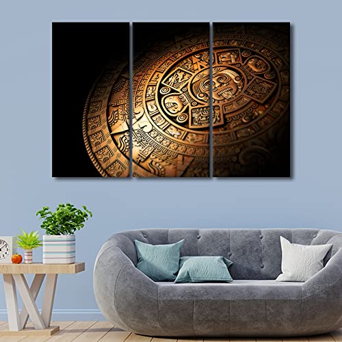 Tumovo Aztec Calendar Mexico Canvas Painting House Decoration Wall Art Aztec Cosmogony Home Decor For Living Room Bedroom 3 Pieces Poster Pictures Modern Office Wall Decor - 60" Wx40 H #TOP2