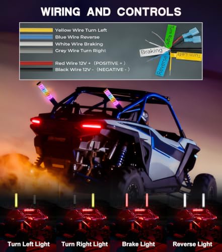 Image of ZIMABLUE 2PC 1FT Fat Whip Lights for Side by Side, App & Remote Control RGB Chasing Light whip with 3 Switchs for ATV UTV Dune Buggy Truck,LED Whip Light Compatible with Polaris RZR Can-Am Maverick X3