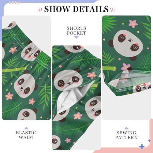 Panda Palm Leaves Floral Boys Long Pants Soft Trousers Elastic Waist Kids Lounge Bottoms with Pockets S-XL4