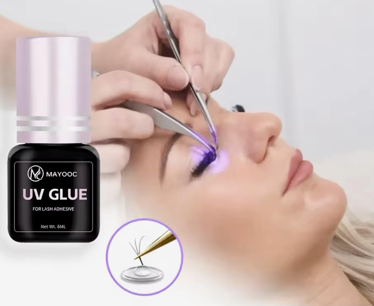 Mayooc Wimpernkleber, 5 ml, Transporante, Trockenzeit 3 Sekunden, UV-Kleber für Wimpernverlängerung, Korea-Formel