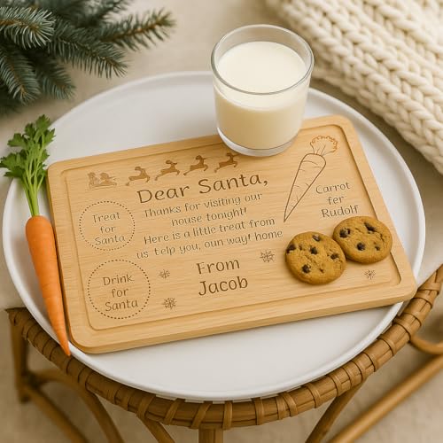 Image of Personalised Wooden Bamboo Christmas Eve Treat Board Santa Plate Platter