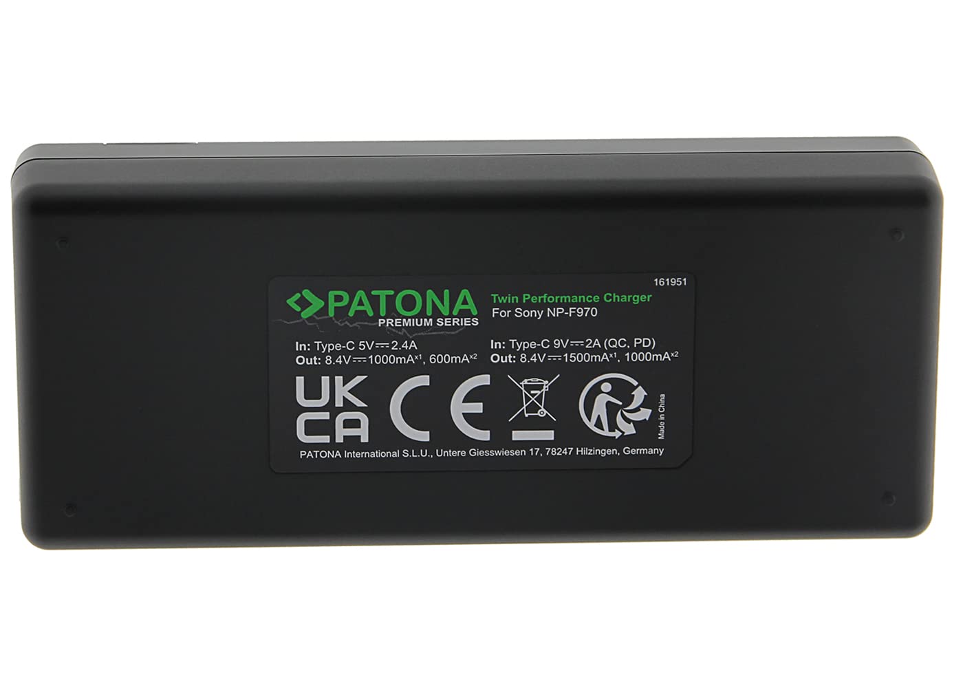 PATONA Premium Twin Performance PD Caricabatterie compatibile con Sony F550 F750 F970 FM50 FM500H batteria, Caricatore doppio con USB-C e supporto QC/PD, ricarica rapida con alimentatore 20W+