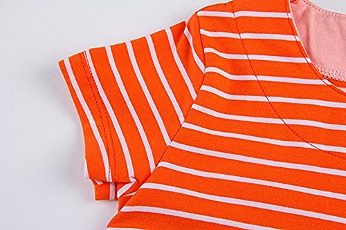 Youlebao Girls Cotton Long Sleeve Casual Cartoon Appliques Striped Jersey Dresses - Image 5