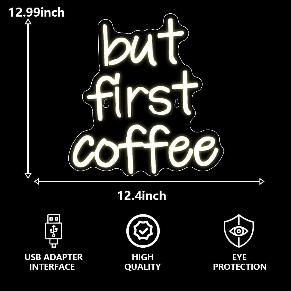 RuCvixkt But First Coffee Neon Sign- Coffee Bar Led Neon Sign for Business Neon Led Light Accessories Light Up for Wall Decor USB Powered Bright Shop for Art Decor Party - Image 3