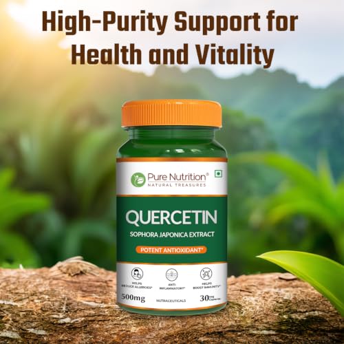 Image of Pure Nutrition Quercetin Supplement 500mg - 60 Capsules (30x2) | High Purity 95% Extract | Helps Seasonal Allergy Relief, Supports Immunity, Reduces Inflammation, Promotes Heart Health