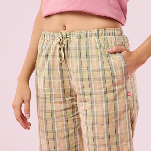 Image of Enamor Mid Rise Full Length Adjustable Drawstring Hangout Pant for Women - Relaxed Fit, Combed Cotton - E4A5