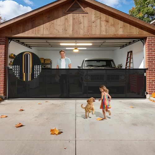 Retractable Baby Gates Extra Wide 200 Inch, 42 Inch Tall Mesh Dog Gate with Reinforcement Rods, Hardware Mounted Safety Gate for Large Openings, Stairs, Garage, Deck, Driveway, Indoor Outdoor, Black