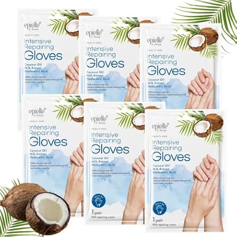 Epielle Intensive Repairing Gloves for Dry and Cracked Hands - 6 Pack | Coconut Oil, Milk Extract, Hyaluronic Acid | Beauty and Skincare Gifts Cover