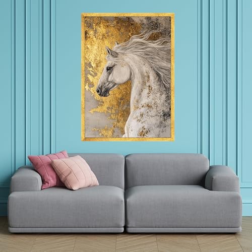 Tableau abstrait cheval blanc à feuille d'or pour salon 40x60cm - 4