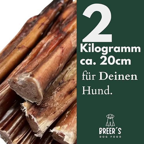 BREERs Getrocknete Ochsenziemer 20 cm für Hunde 2 Kg eigene deutsche Herstellung | Hundeleckerli Kaustange Hundesnack für große, kleine Hunde & Welpen | Kauartikel reinigt und stärkt das Gebiss