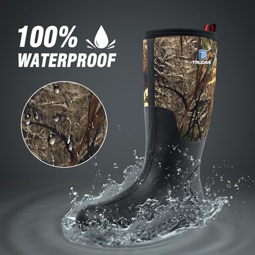 Rubber Boots for Men with Steel Shank, Waterproof Insulated Reliable Rain Boots for Outdoor Work Hunting, Warm Dry 5mm Neoprene Anti-slip All-Season Mud Boots, Size 5-142