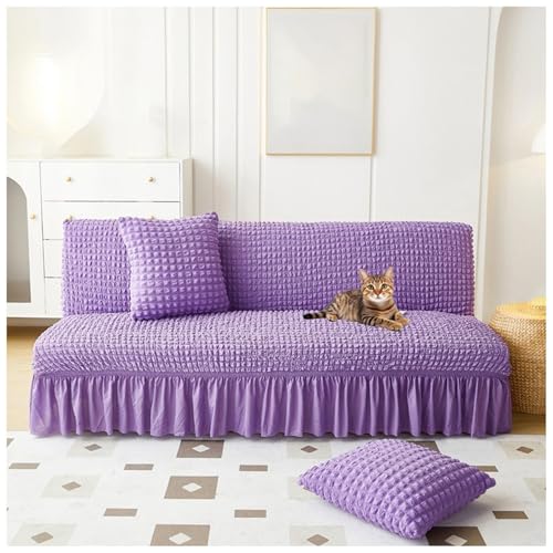 rple - Funda de futón sin brazos con faldón, lavable, elástico, de hilo de burbujas, protector de sofá para sofá cama plegable, se adapta a tamaño mediano (155180 cm) protector duradero para muebles