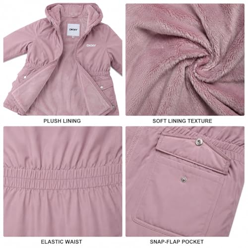 Image of DKNY Girls Midweight Jacket - Cozy Sherpa Fur Lined Water Resistant Hooded Anorak Windbreaker Zip Up Jacket for Girls