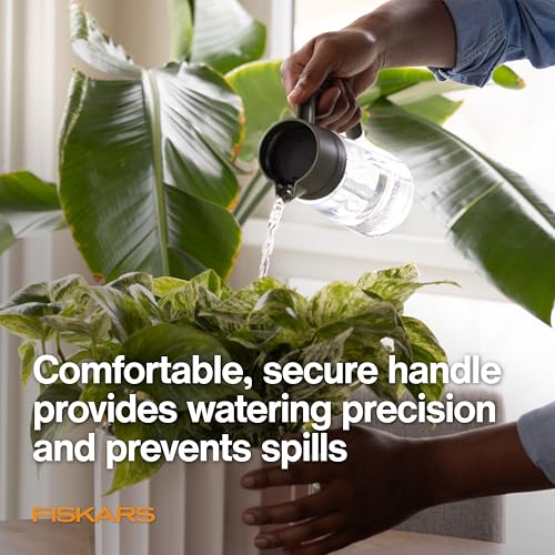 Image of Fiskars Glass Watering Can for Indoor Plants, Small Pitcher for Succulents & Herbs, Easy Fill Top Design and Mess Free Pouring with Narrow Spout for House Plants, Modern Decor Style, 17 oz, Clear