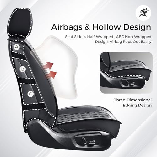 Image of Huidasource Seat Covers Full Set, 5 Layers Full-Cover Leather Seat Cover Hollow Design Airbag Pops, Front & Back Seat, Seat Covers for Most Cars, Vans, Trucks, SUVs Universal Fit (Full Set /Black)