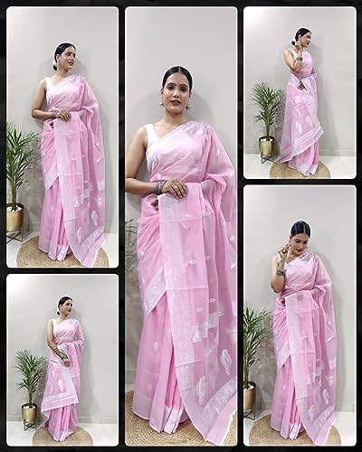 Image of Banarasi soft Cotton-Silk Saree with Unstitched Blouse - Graceful Design for Special Occasions, Weddings & Festivals