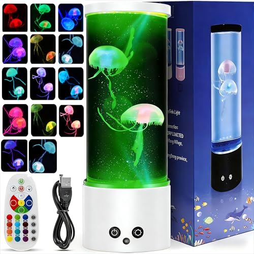 AONESY Quallen Lampe Lavalampe Groß Aquarium Stimmungslicht mit 17 Farbwechselnden LED Fantasy Stimmungs Lampe Quallen, USB Desktop Dekoration für Weihnachts mit Fernbedienung, Weiß