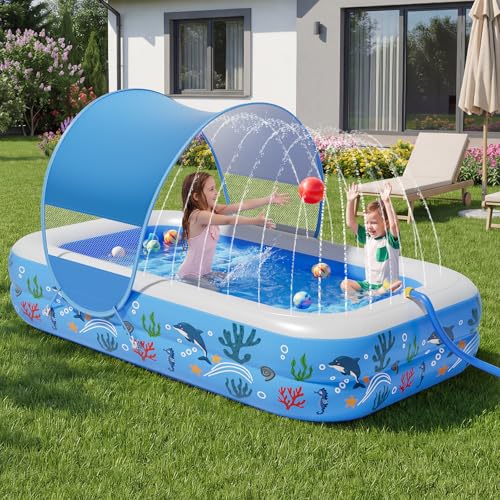 Image of Verdenu Kiddie Pool with Sprinkler and UPF 50+ Canopy | Inflatable Baby Pool with Soft Cushioned Floor for Toddlers Summer Backyard Water Play