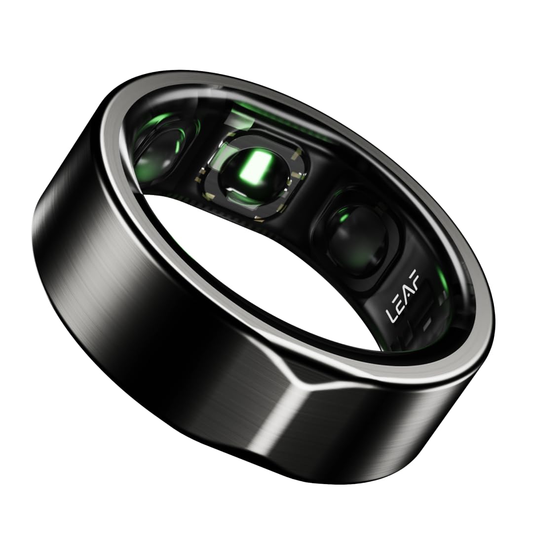 leaf halo smart ring – health tracker with stress & sleep | includes 30+ workout modes | tracks hrv, heart rate, spo2 & periods | for men & women | start with ring sizing kit | carbon black – size 8