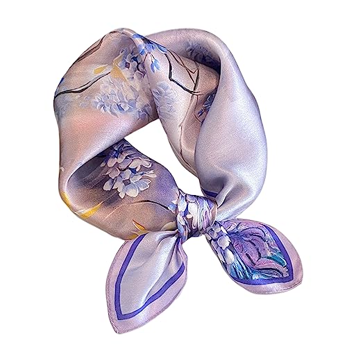 Aufeel Petit foulard carrée 100% pure soie de mûrier pour femme, Foulard en soie, 53 x 53 cm, Violet élégant., Small