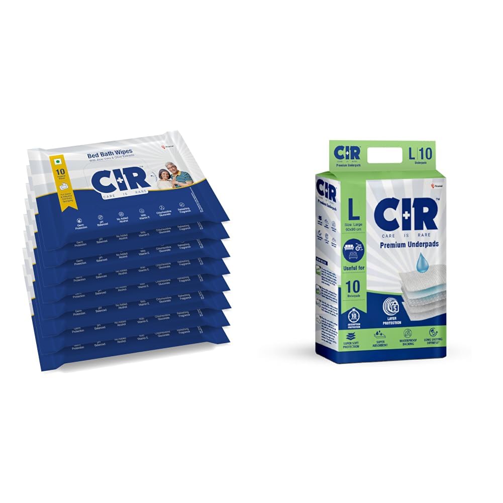 CIR Soft Body Cleansing Wet Bed Bath Wipes for Adults | Body Sponging | Extra Large, 10 Wipes/Pack (Pack of 8), 80 Wipes, White, One Size & Premium Underpads, Large (90x60cm) I 10 hrs Absorption-image-39