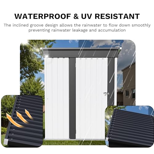 Image of JUMMICO Metal Outdoor Storage Shed 5 x 3 FT Metal Shed with Lockable Door,Waterproof Garden Tool Shed Storage House for Backyard Patio Lawn,White