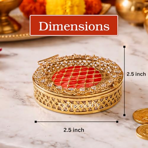 Image of Trendifly Metal Round Gold Silver Coin Cash Shagun Box | Decorative Ring Coin Sikka Storage Gift Box | Wedding Pooja Baby Shower Housewarming Shagun Rakhi Raksha Bandhan Return Gifts