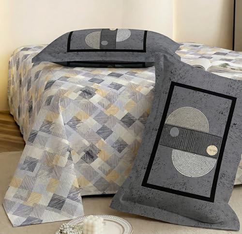Image of VAS COLLECTIONS Cotton Double Bedsheet with 2 Pillow Covers (90x100 Inch) | 180 TC Soft Breathable Printed Bedsheet for Double Bed | Bedding Set for Bedroom & Home Decor (Heathered Pewter)