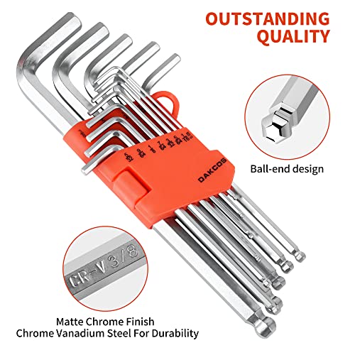 Dakcos Ball End Hex Key Wrench Set,13-Piece (0.05-3/8 In.),Silver #TOP2