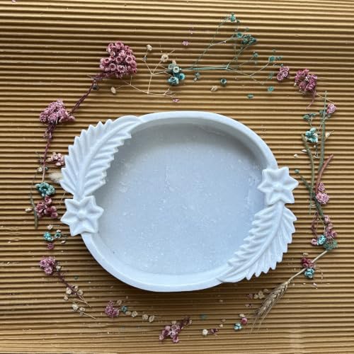 Image of Marble Urli Bowl for Decoration | Big Potpourri Decorative Bowls in Home decor | Large White Floating Flower Plates of Stone | Small Shape puja Item | (12 inch, Leafy Bowl)