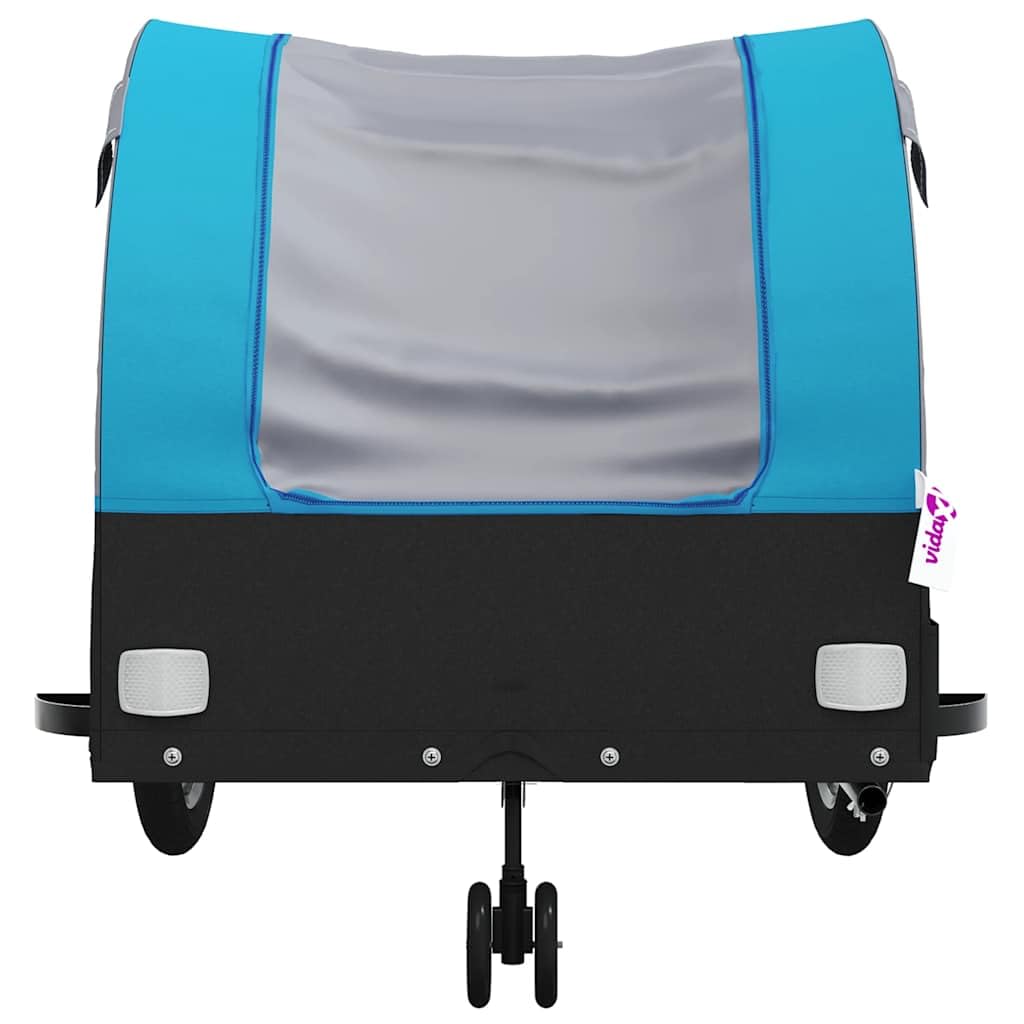 Przyczepa rowerowa, czarna i niebieska, z żelaza, udźwig 45 kg, 126 x 63 x 63 cm, składana z flagą bezpieczeństwa do ładunków, dzieci, psów, na zewnątrz, do transportu i na co dzień