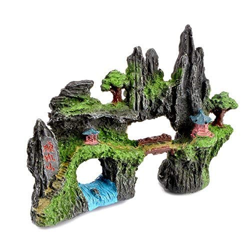Toolzia Adorno de roca para acuario, adorno grande para pecera, puerta de pecera, vista de rocas, decoración artificial de paisaje de montaña