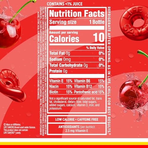 Image of Sparkling Ice LIFESAVERS Wild Cherry, Zero Sugar Flavored Sparkling Water, with Vitamins and Antioxidants. No Artificial Dyes, Low Calorie Beverage, 17 fl oz Bottles (Pack of 12)