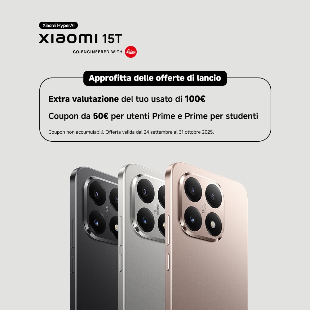 Xiaomi 15T, Smartphone 12+256GB, Display 6,83" 120Hz, MediaTek Dimensity 8400-Ultra, Leica Summilux 50MP, 5500mAh, Nero, 2 anni Garanzia, Caricabatterie non incluso + Xiaomi Photo Printer Pro