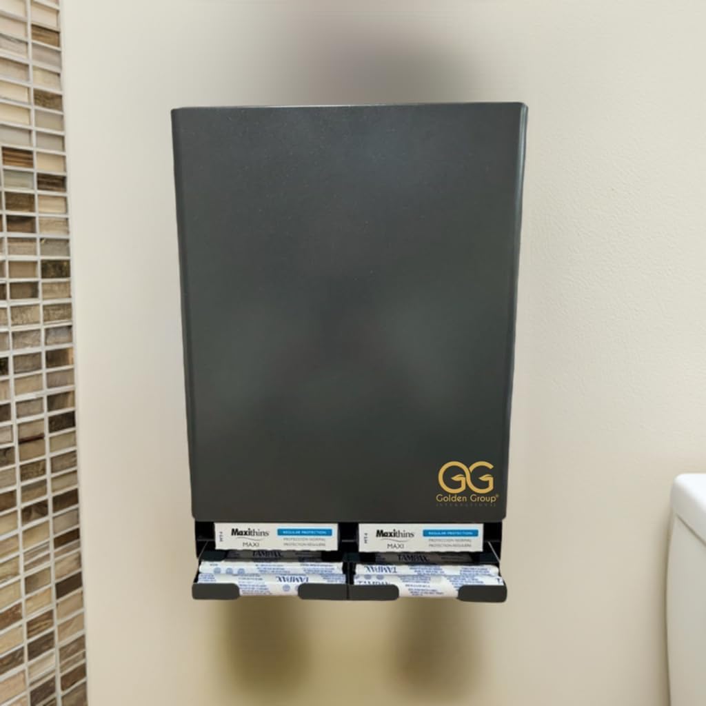 Tampon & sanitary napkin free vending dispenser for public restroom, steel cabinet with lock, wall mountable, gray SD9000GY