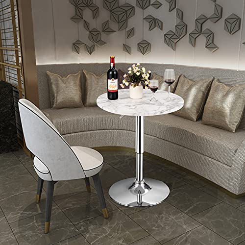 Image of Giantex Round Pub Table Height Adjustable, 360 Swivel Cocktail Pub Table with Sliver Leg and Base for Home, Bar Table (White)