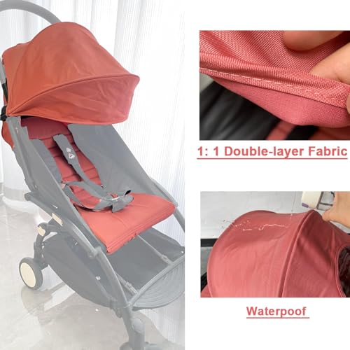 Image of Baby Stroller Seat Cushion and Canopy Compatible with Babyzen YOYO 2 and YOYO+, Pushchair Accessories Replacement Kit, Waterproof Double-Layer Fabric (Pink)