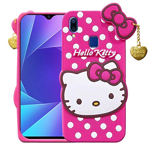 Image of Unirock Hello Kitty Back Case Cover for Vivo Y95| 3D Cute Hello Kitty Case |Soft Silicone Rubber Back Cover with Pendant Kitty Cover for Vivo Y95 (Pink)