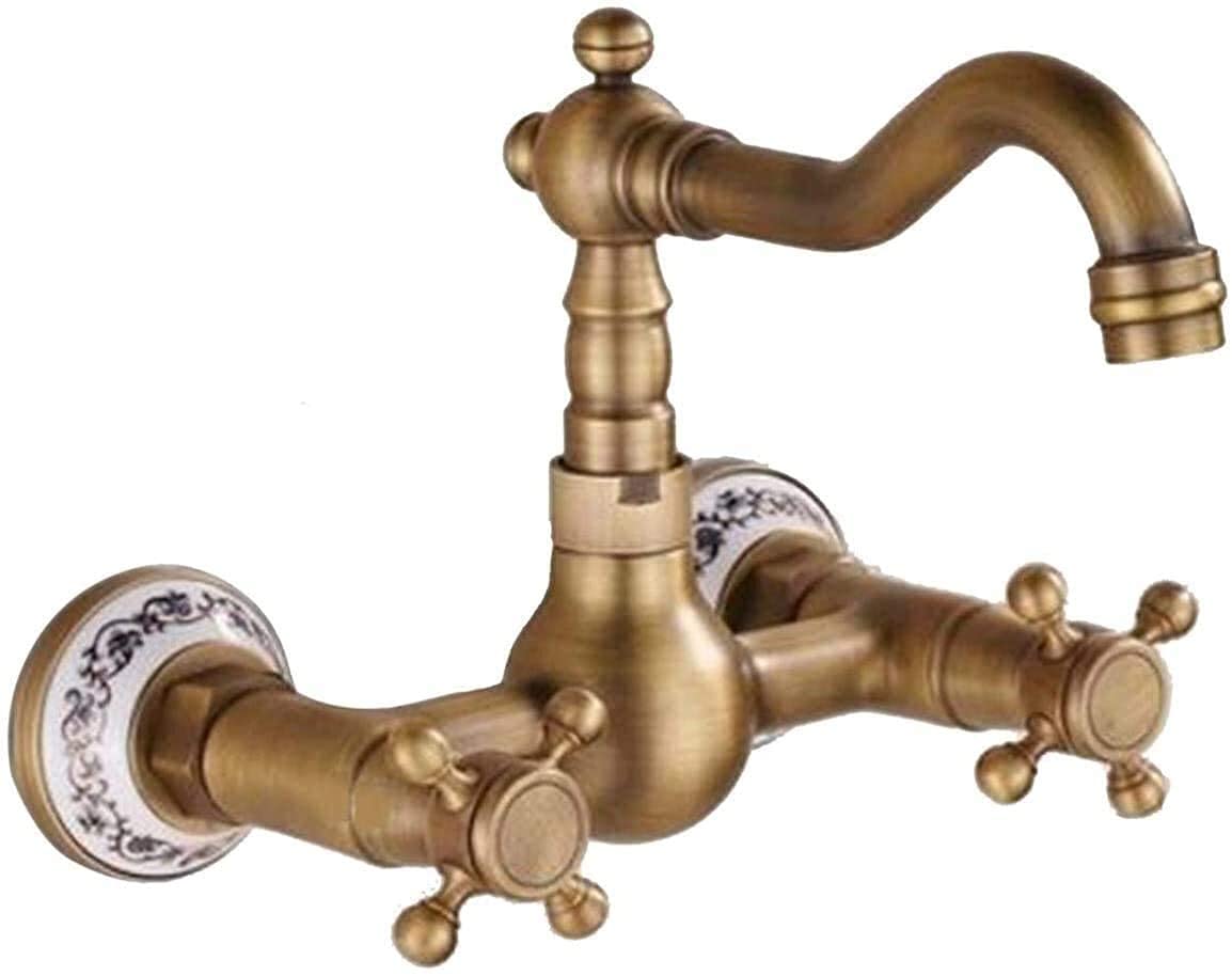 Rubinetti,Stile Europeo Bagno Minimalista Decorazione Domestica Rame Antico Rubinetto della Cucina Parete può Ruotare Rubinetto Lavello della Cucina Acqua Calda E Fria/C Comfortable Anniversary
