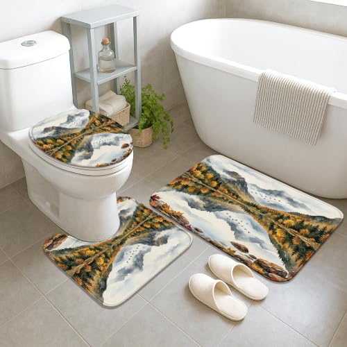 Rideau de douche montagnes rustiques 183x183 avec tapis vert - 4