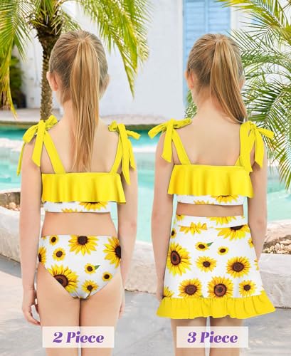Image of ALISISTER Girls Swimsuit 3 Piece Bathing Suits Flounce Bikini Tankini Set Beach Swimwear with Cover Ups Skirt for 3-8 Years
