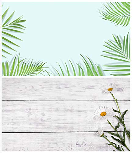 SAVIAURA 1 Sheet 2 in 1 3D Flat Lay Tabletop Double-sided Photography Backdrop Photo Studio Flatlay Background PVC Wrinkle-free for Small Product Shoot (Green leaves with Daisy Flower on Wood Pattern)