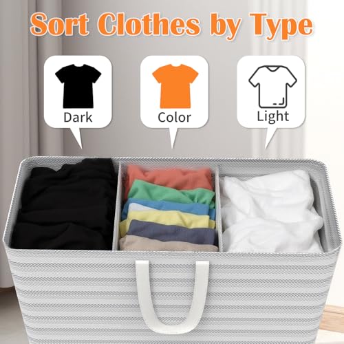Image of XXXXXL 53gal(200L) Large Laundry Basket, Laundry Hamper 3 Section with Reinforced Handles, Waterproof Collapsible Clothes Hamper for Bedroom Laundry Room Dorm Bathroom