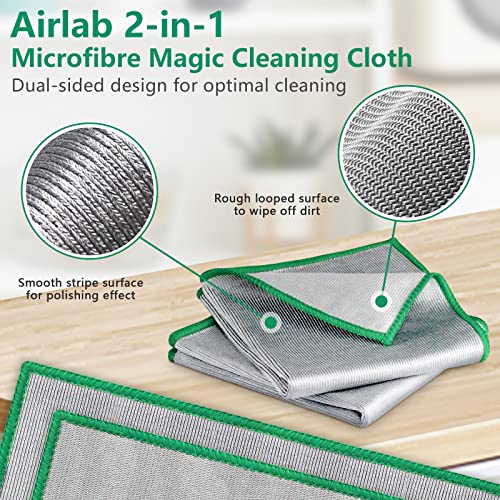 Airlab® 6X Panno Magico Pulizia Microfibra 30x30 CM, Canovaccio Multiuso per Finestra Specchio Vetro Cucina Auto Moto Bagno Ufficio Casa, Asciugamani senza Tracce Assorbenti, Strofinacci Grigio