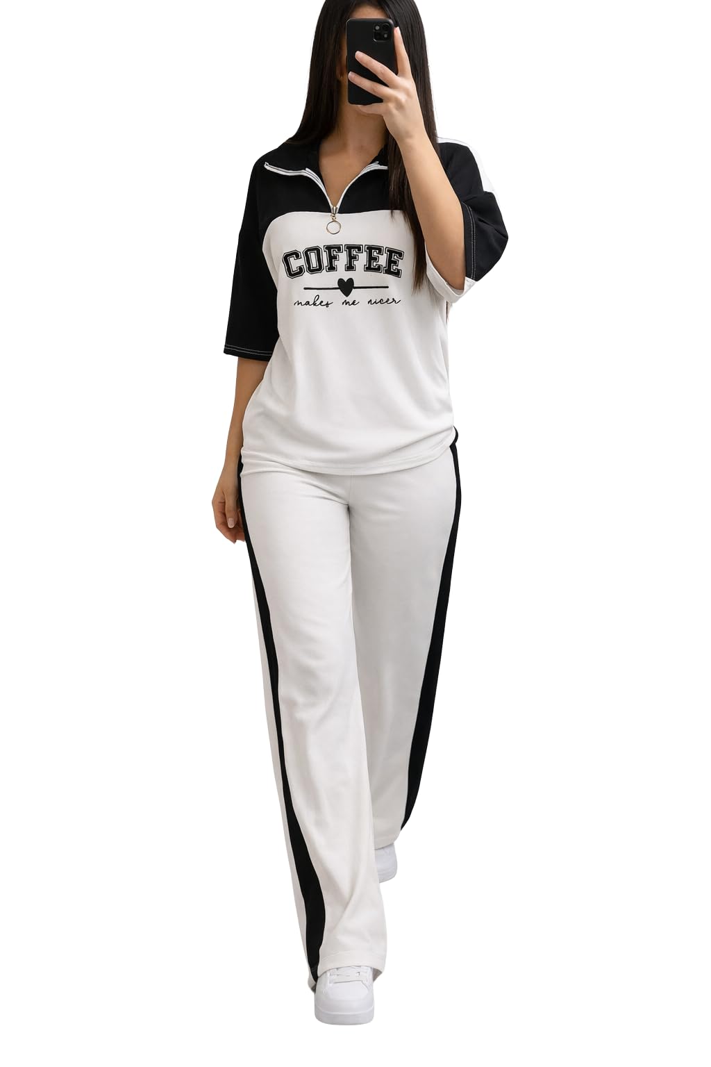 rinkweve Women Coffee Print Night Suit Set | Trendy Co-Ord Lounge Wear with Zip Top & Relaxed Fit Pajama Pants | Sleepwear for Women-picture-26