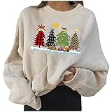 Weihnachtsthema SweaterBluse Lockerer DamenRundhalsausschnitt warm Herbst Winter HoodieWeihnachten Langarm Samt lose