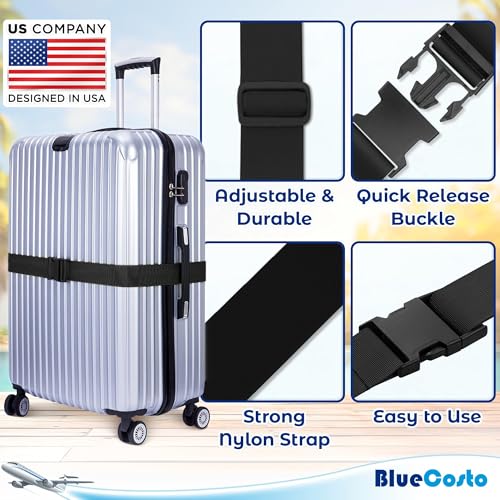 Image of Luggage Straps for Suitcases - TSA Approved - Black, 4 PK - Premium Nylon Belts for Suitcase, Briefcase & Travel Bag - Adjustable Strap Length 46 inch - 78 inch