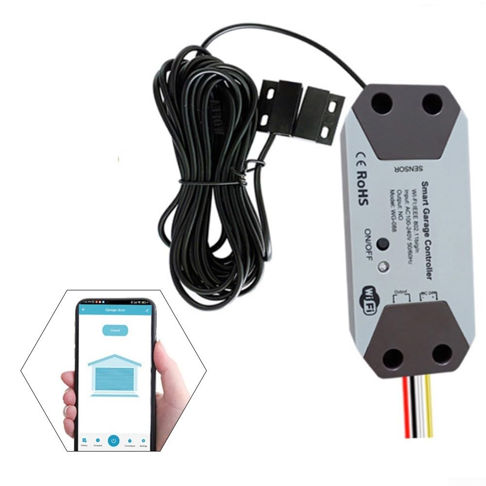 Abridor de garaje inteligente WiFi para TUYA 12-24V con sensor magnético para monitoreo remoto e integración de voz a través de Smartphone