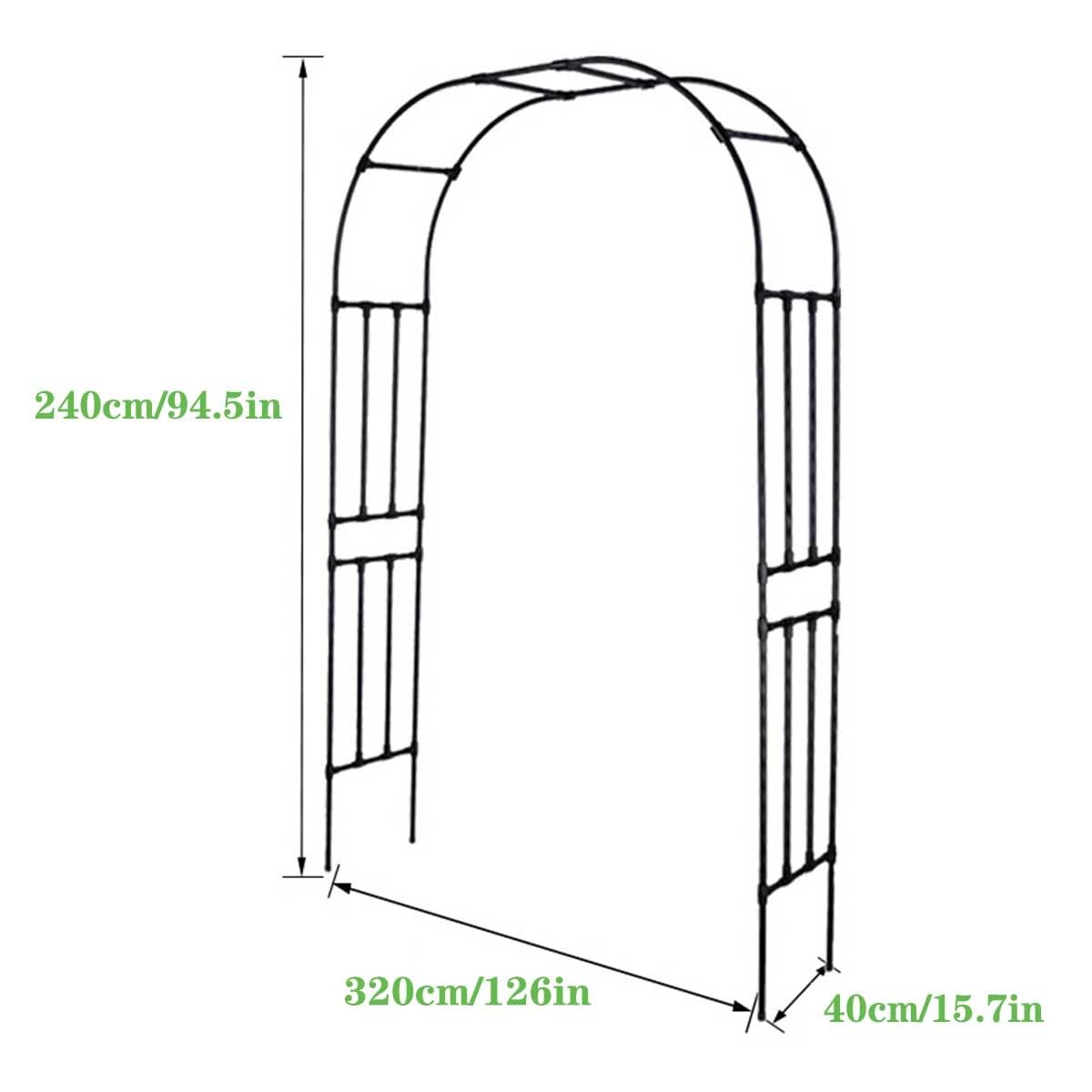 Metalowy łuk ogrodowy, 3,2 m, wytrzymały łuk różany, krata, pergola, stojak na winorośl, pnączę, patio, altanka, dekoracja, czarny, duży, 320 x 240 x 40 cm